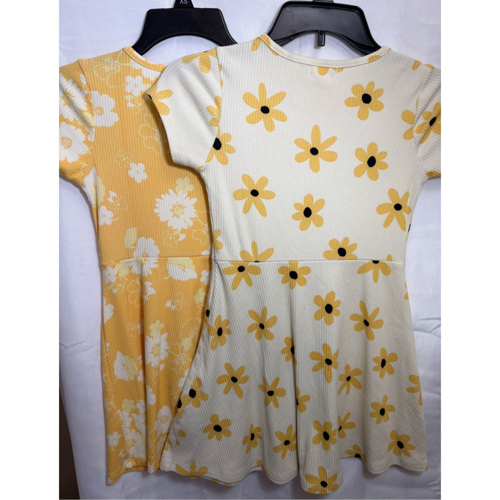 Girls Btween Pair of Casual Swing Skater Dresses Yellow Floral Daisy Size 8 - Picture 4 of 6